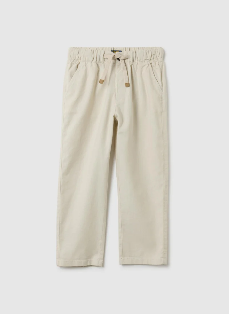 او في اس بنطلون أوف إس للأطفال مزيج كتان بيج بقصة مريحة